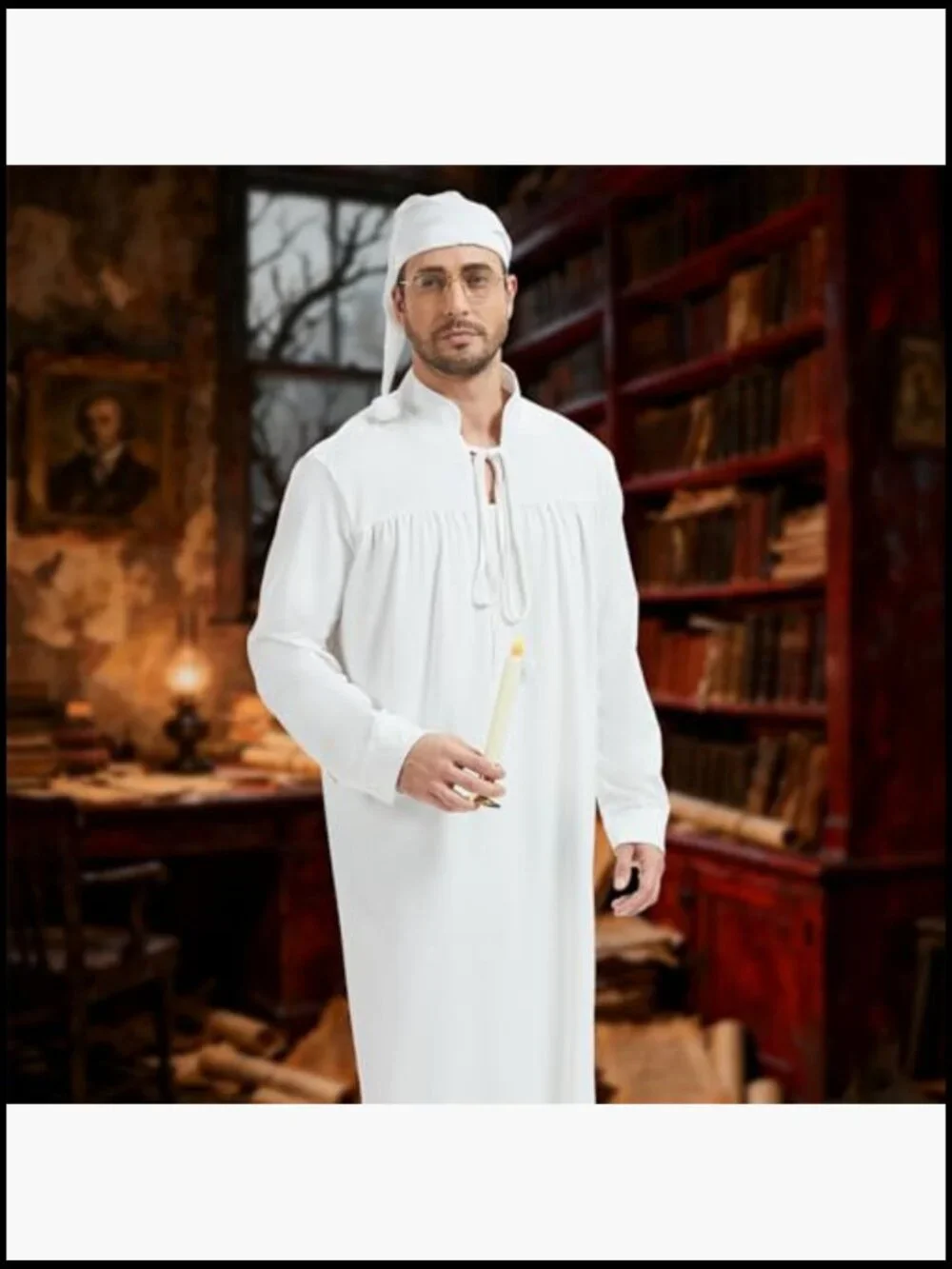 Men's Polyester Cotton Pajama Set with Hat and Vintage Glasses